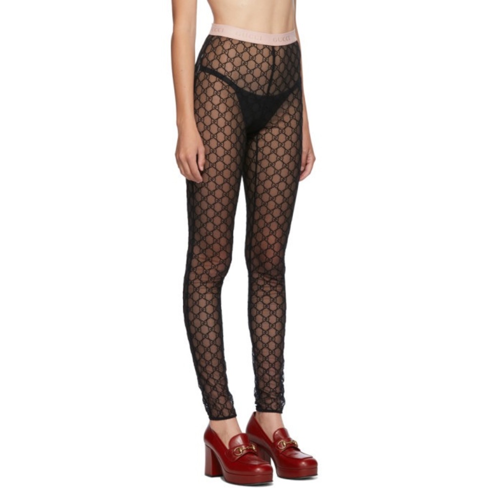 Gucci Black GG Embroidered Tulle Leggings